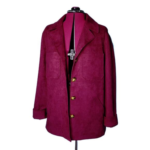 Avec Les Filles/Anthropology Racheal Suede Oversized Boxy Mulberry Red Jacket L - Picture 1 of 10